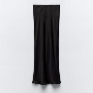 Zara Satin Effect Long Skirt Black Size Large